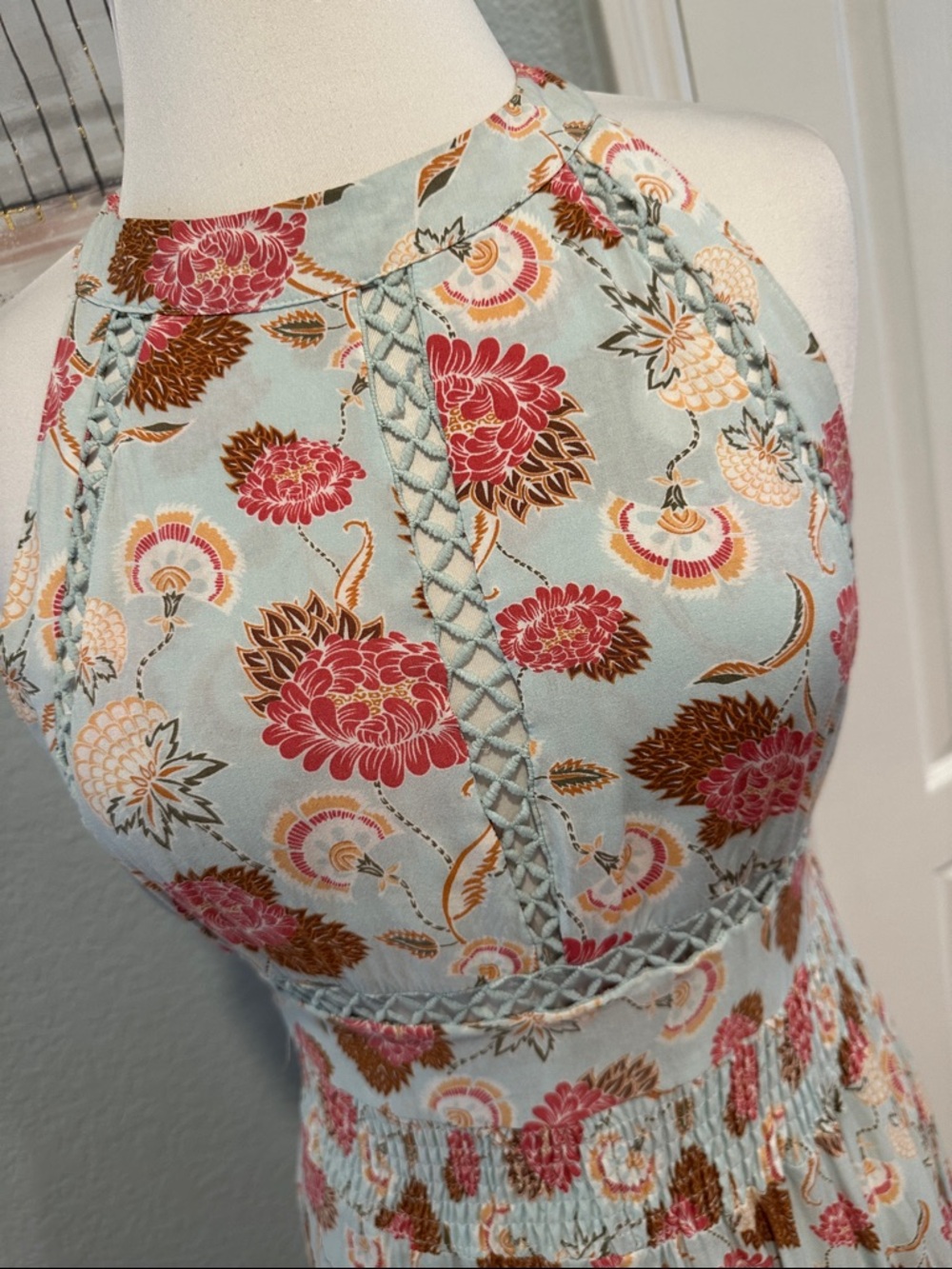 Jaase Sz Small Halter Maxi Dress in Light Blue and Pink Floral with Sexy Back - Picture 2 of 11